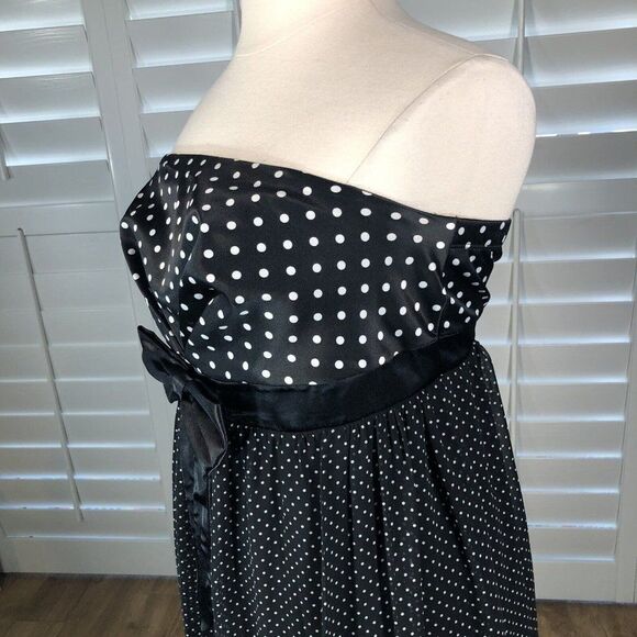 Retro Pin Up Strapless Polka Dot Dress XXL Satin Chiffon Swing Rockabilly Plus - Picture 8 of 10